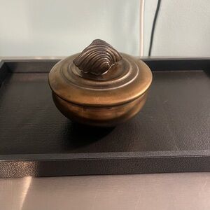 Vintage Handmade Pottery Asian Rice Bowl/Trinket Box with Bronze Metallic Glaze